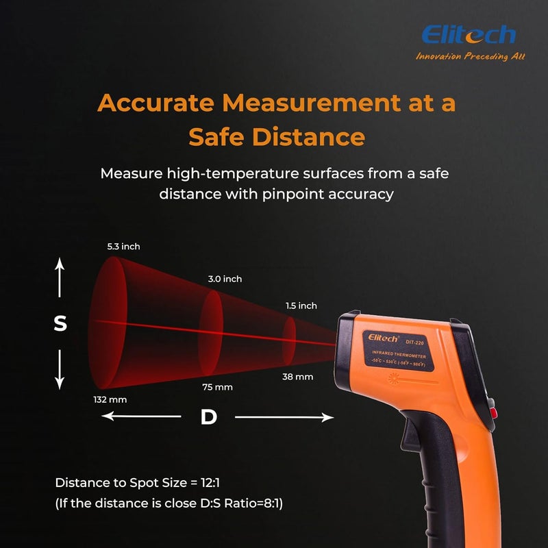 Elitech 2Pack Laser Temperature Gun, Non-Contact Digital Infrared Thermometer, Adjustable Emissivity, Backlight, Handheld for Grill, Meat, Candy, Automotive, HVAC Tools, -50~530°C(-58~986°F), DIT-220 - Image 4